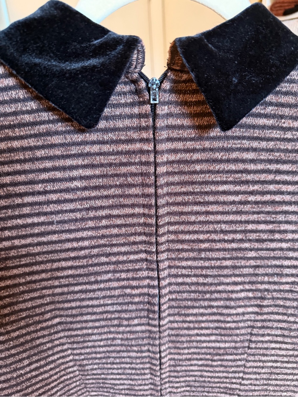 Vintage Style Women’s Striped Black & Brown Velvet-Trim Top - Picture 4 of 4